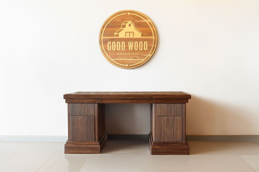 Custom woodworking fluted desk