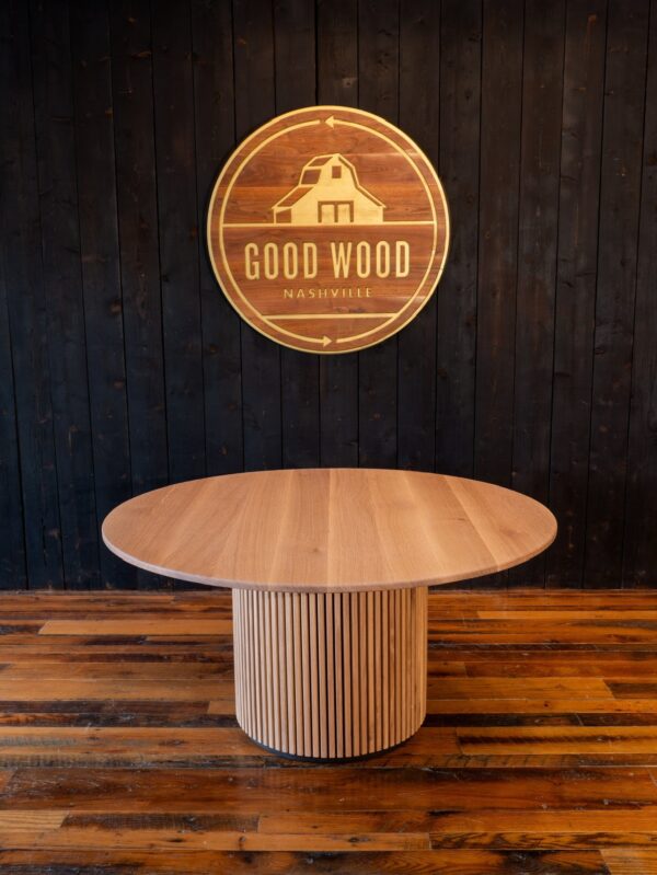 White Oak Round Table with Reeded Base.